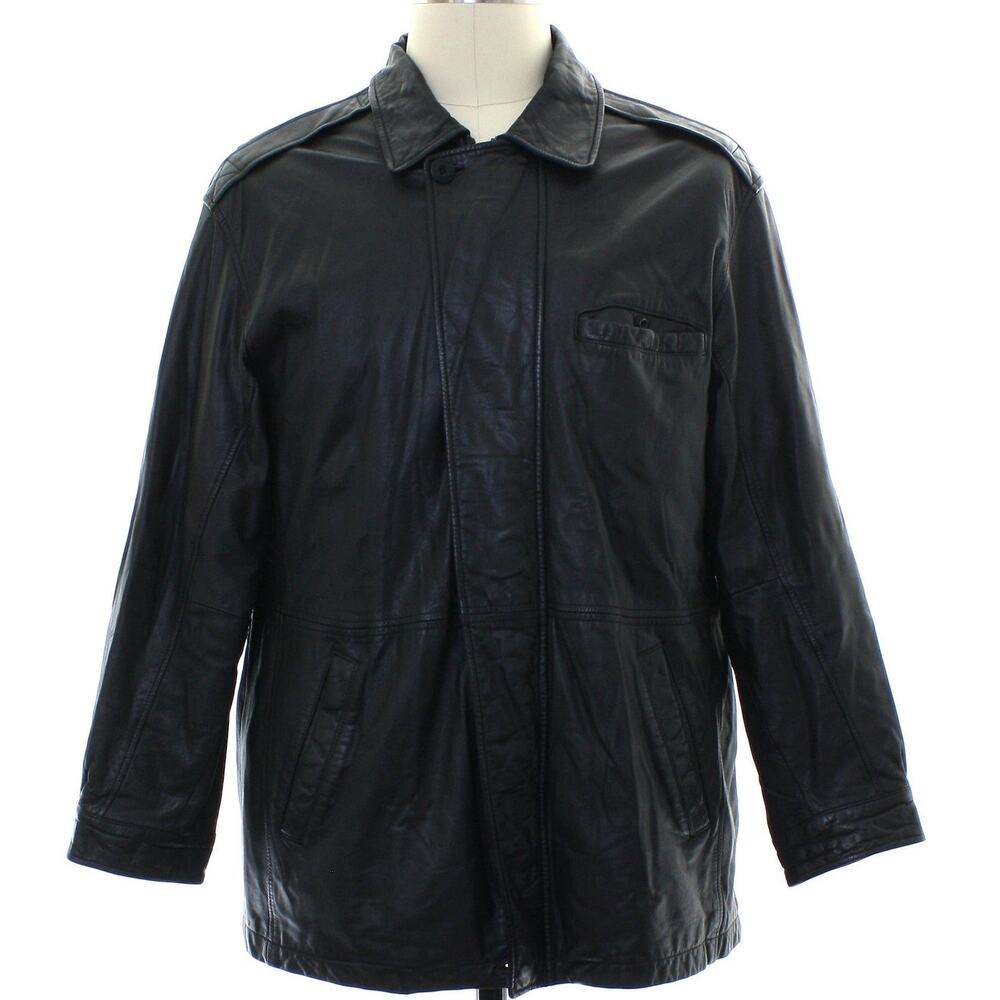 Vintage 90s Wilsons Black Leather Jackets Zip Front Snap Cuffs Lined Men’s XL